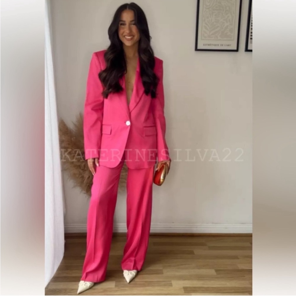 ZARA 2 PIECES MATCHING SET SATIN EFFECT BLAZER & SATIN EFFECT STRAIGHT LEG PANTS - Picture 3 of 16